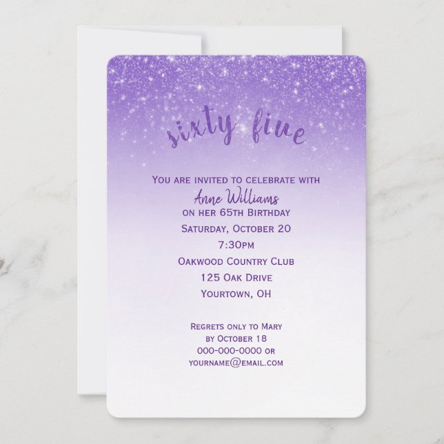 confetti glitter 65th birthday party invitation (Front)