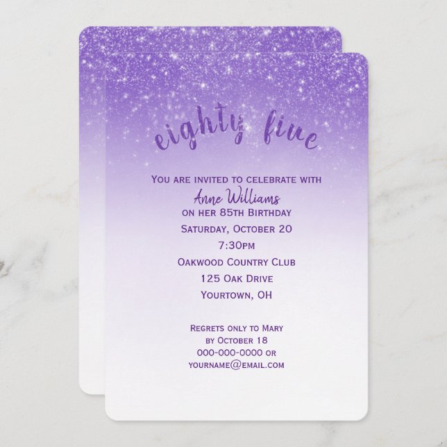 confetti glitter 85th birthday party invitation (Front/Back)
