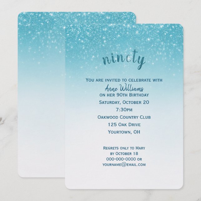 confetti glitter 90th birthday party invitation (Front/Back)