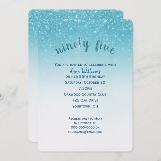 confetti glitter 95th birthday party invitation (Front/Back)