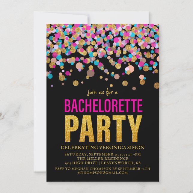 Confetti Glitter Bachelorette Party Invitation (Front)
