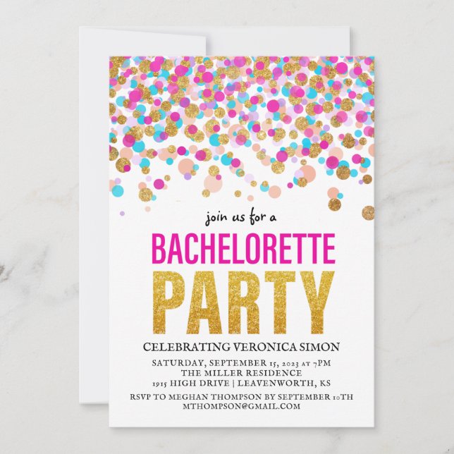 Confetti Glitter Bachelorette Party Invitation (Front)
