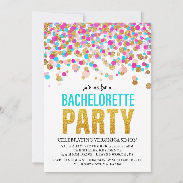 Confetti Glitter Bachelorette Party Invitation (Front)