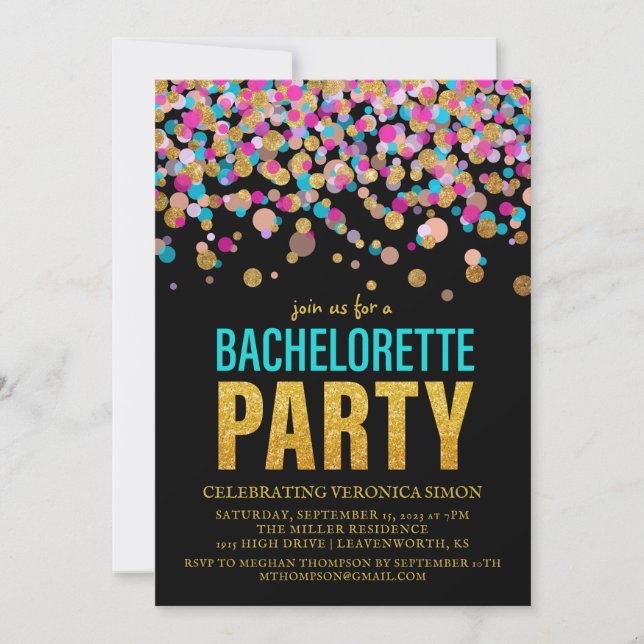 Confetti Glitter Bachelorette Party Invitation (Front)