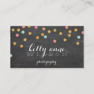 CONFETTI GLITTER cute gold coral mint chalkboard Business Card
