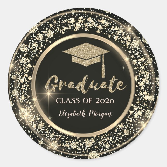 Confetti,Glitter Graduation Cap Classic Round Sticker (Front)