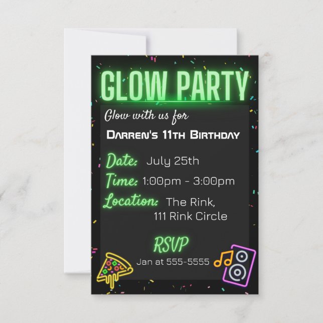 Confetti Glow Party Kids Birthday Party Invitation (Front)