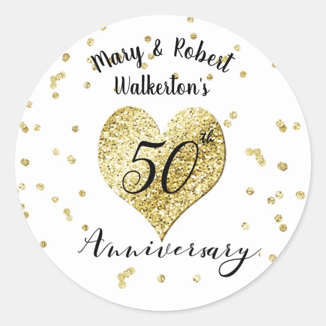 Confetti Gold -50th Wedding Anniversary Sticker (Front)