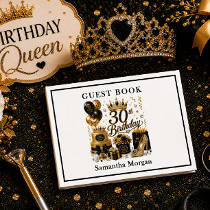 Confetti Gold And Black Glitter Luxe 30th Guest Bo Book