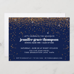 Confetti Gold and Blue Photo Graduation Party Invitation