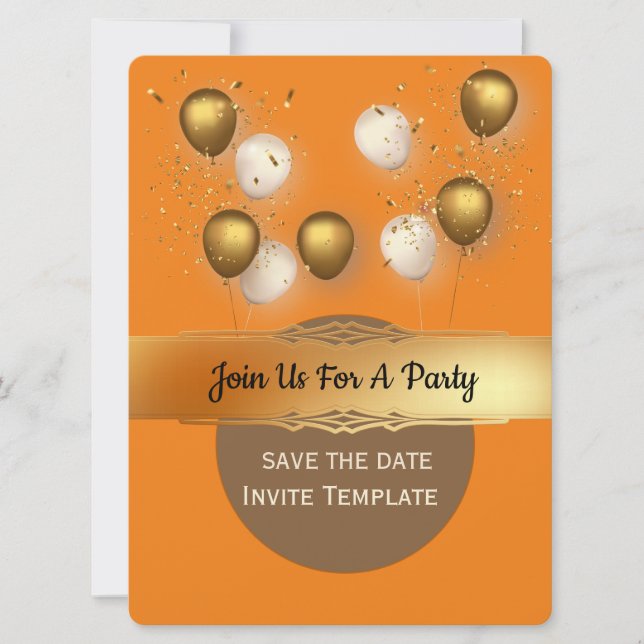 Confetti Gold Balloons Party Invitation (Front)