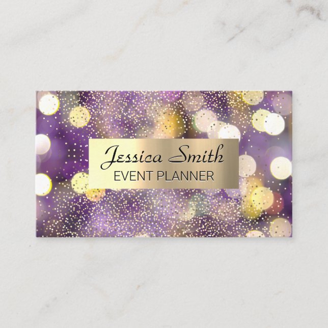 Confetti | Gold Brushed Metallic | Bokeh Business Card (Front)