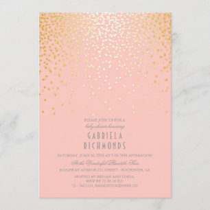 Confetti Gold Elegant Vintage Pink Baby Shower Invitation
