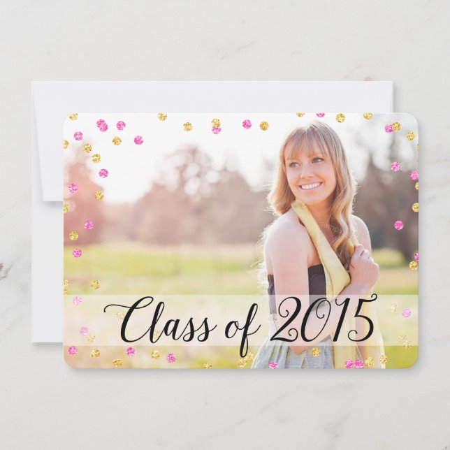 Confetti Gold Pink Photo 2015 Graduation Invitation (Front)