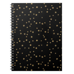 Confetti golden stars glitter shine elegant black notebook