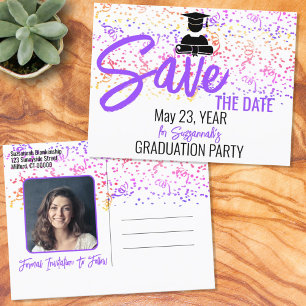 Confetti Graduation Custom Photo Save The Date Announcement Postcard