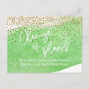 Confetti & Green Change of Plans Postponed Wedding Postcard