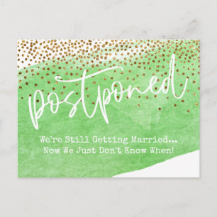 Confetti & Green Watercolor Postponed Wedding Postcard