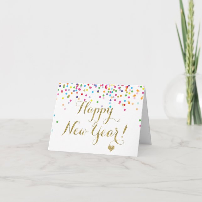 Confetti Happy New Year Note Card Half Fold (Front)