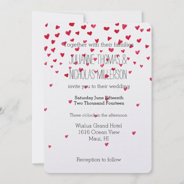 Confetti Hearts Wedding Invitation (Front)
