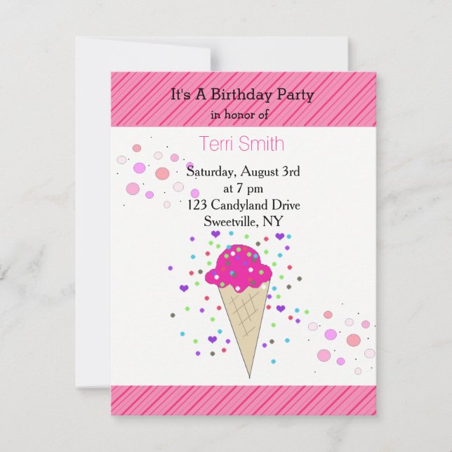 Confetti Ice Cream Birthday Party Invitation (Front)