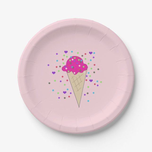 Confetti Ice Cream Cone Paper Plate (Front)