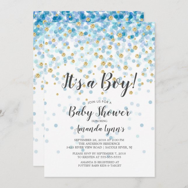 Confetti It's A Boy Baby Shower Invitation (Front/Back)