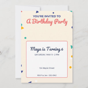 Confetti Kids Birthday Party Invitation 5x7