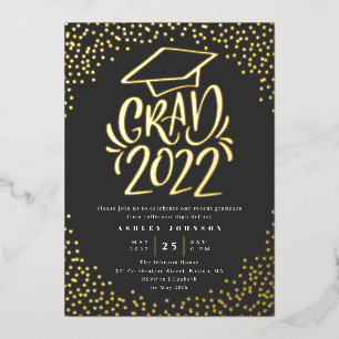 Confetti Lettered Grad 2022 Graduation Party Black