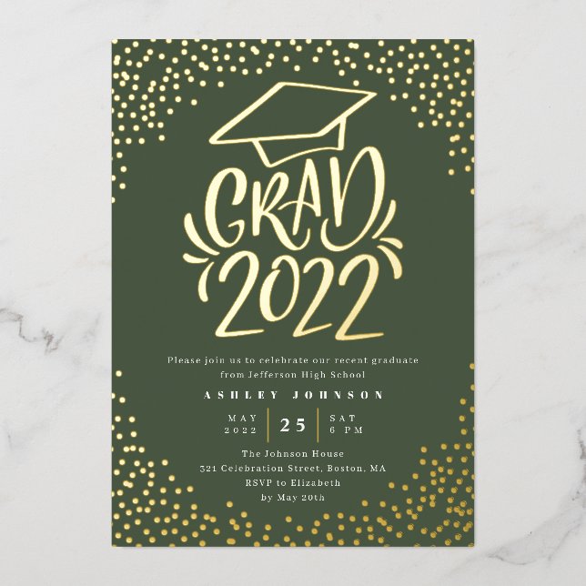 Confetti Lettered Grad 2022 Graduation Party Green (Front)