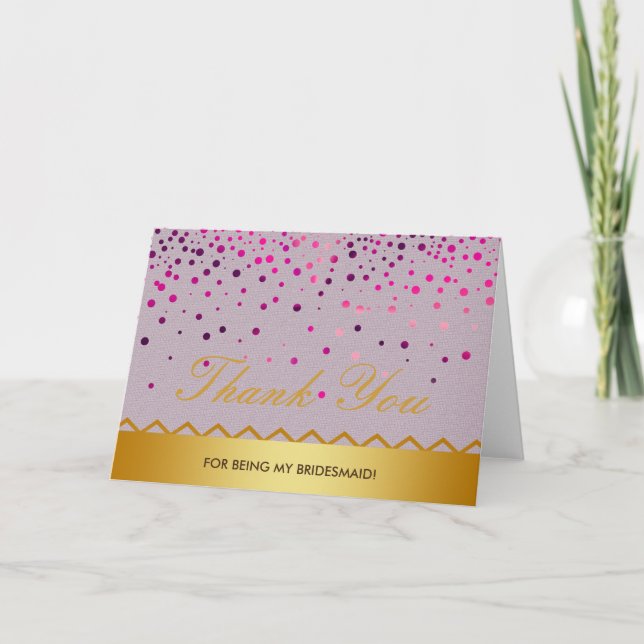 Confetti Linen Gold Glitter Bridesmaid Thank You Card (Front)