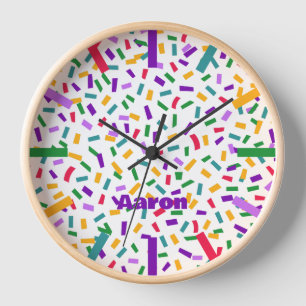 confetti modern colourful name clock
