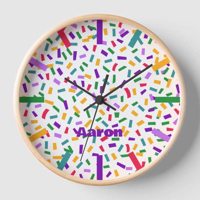 confetti modern colourful name clock (Front)