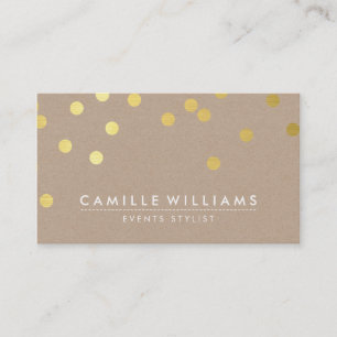 CONFETTI modern cute dot pattern gold foil kraft Business Card