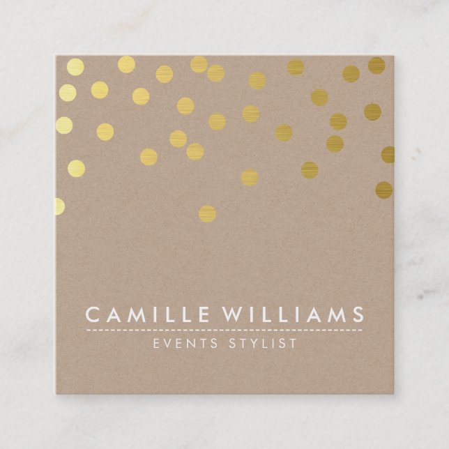 CONFETTI modern cute dot pattern gold foil kraft Square Business Card (Front)