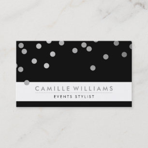CONFETTI modern cute dot pattern silver black Business Card