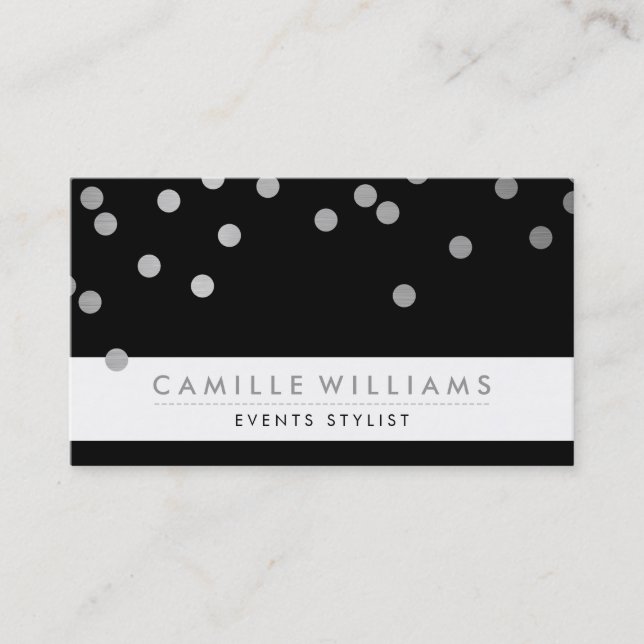 CONFETTI modern cute dot pattern silver black Business Card (Front)