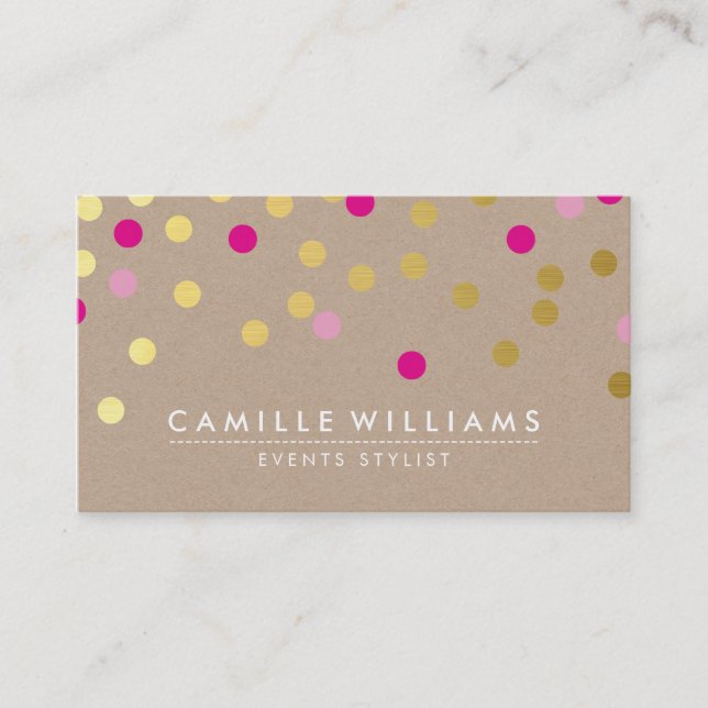 CONFETTI modern cute pattern gold hot pink kraft Business Card (Front)