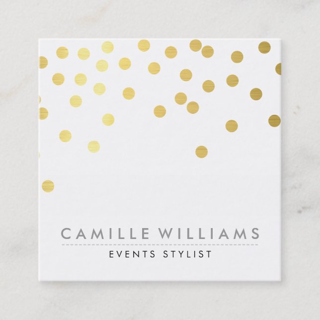 CONFETTI modern cute polka dot pattern gold foil Square Business Card (Front)