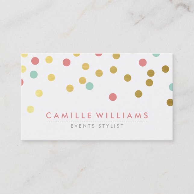 CONFETTI modern cute spot pattern gold coral mint Business Card (Front)
