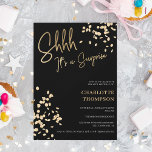 Confetti modern gold black photo surprise Sweet 16 Invitation<br><div class="desc">Shhh its a surprise! Elegant simple modern gold on black photo Sweet 16 invitation with gold glitter confetti</div>