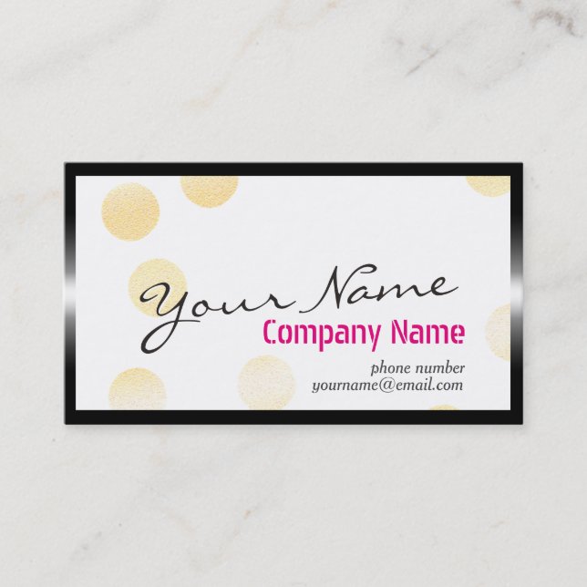 Confetti Modern Gold Dot with Black Metal Frame Business Card (Front)