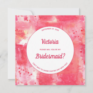 Confetti Modern Pink Watercolor Be My Bridesmaid Invitation
