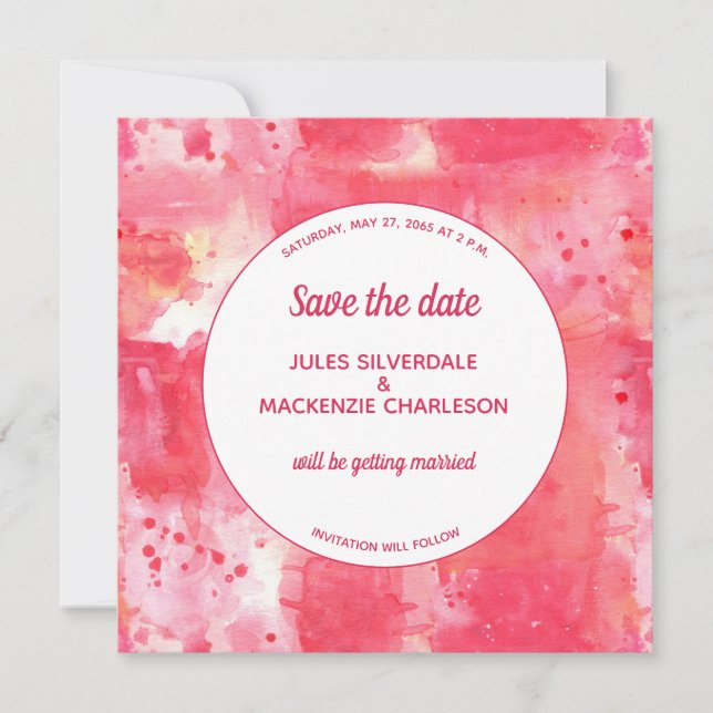 Confetti Modern Pink Watercolor Save the Date Invitation (Front)