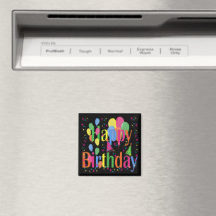 Confetti, Party Hats and Balloons Black Background Magnet