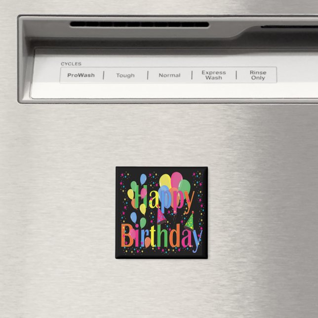 Confetti, Party Hats and Balloons Black Background Magnet (In Situ (Dishwasher))