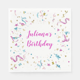 Confetti Party Pink and Blue Sparkle Birthday Napkin
