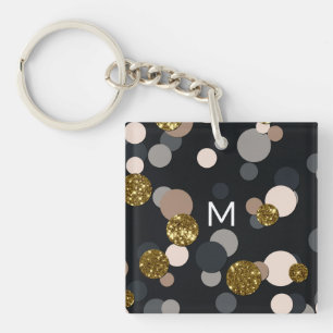 Confetti Peach, Maple, Grey and Gold Glitter Key Ring