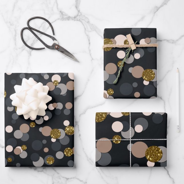Confetti Peach, Maple, Grey and Gold Glitter Wrapping Paper Sheet (Front)