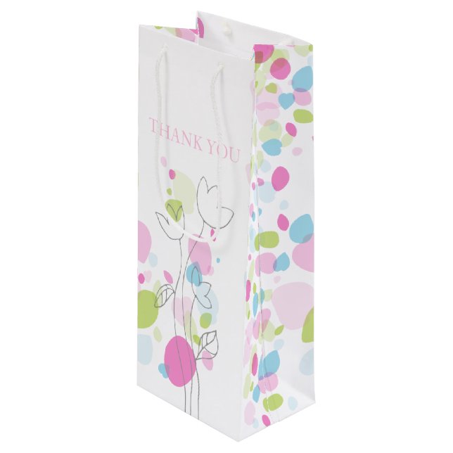 Confetti petals wedding thank you wine bag (Front Angled)